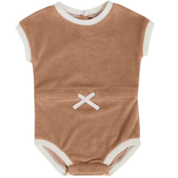 QUINCY MAE Terry Retro Romper in Terracotta 12-18 Months - Picture 1 of 6
